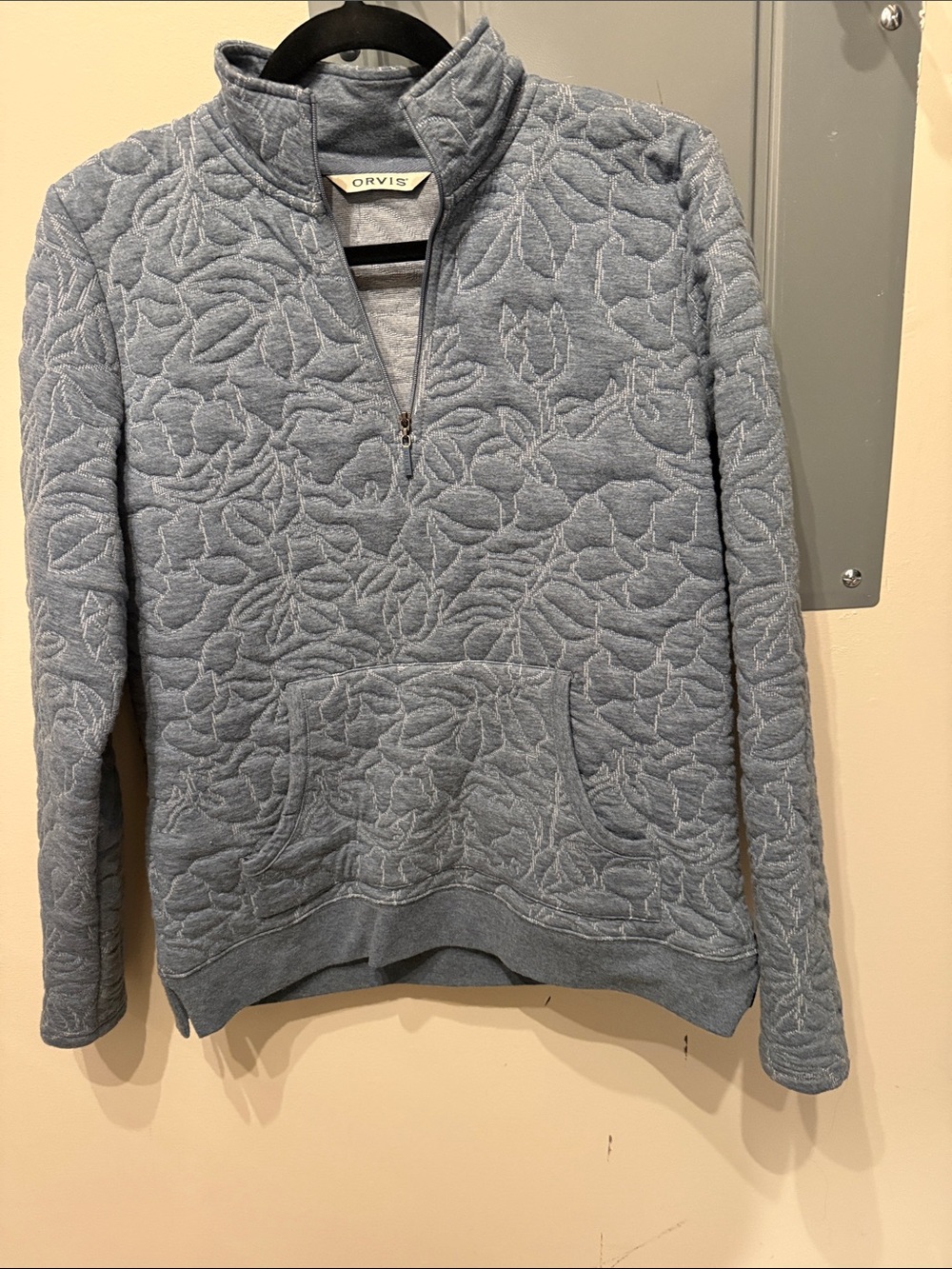 Orvis women's Quilted Half-Zip Sweater in Dusty Blue